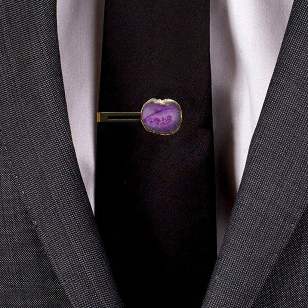 Pink Solar Agate Gold Plated Tie Pin