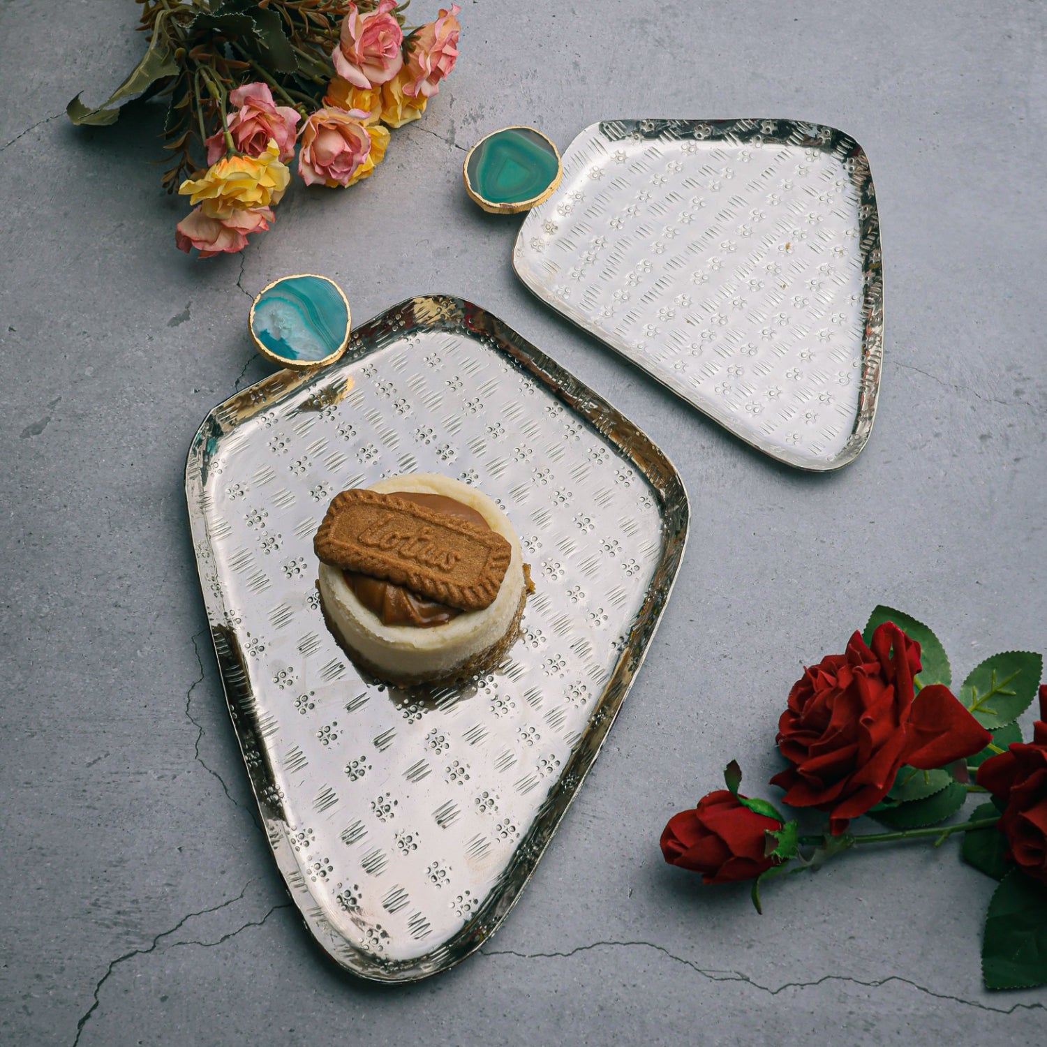 Green Agate Metal Serving Tray