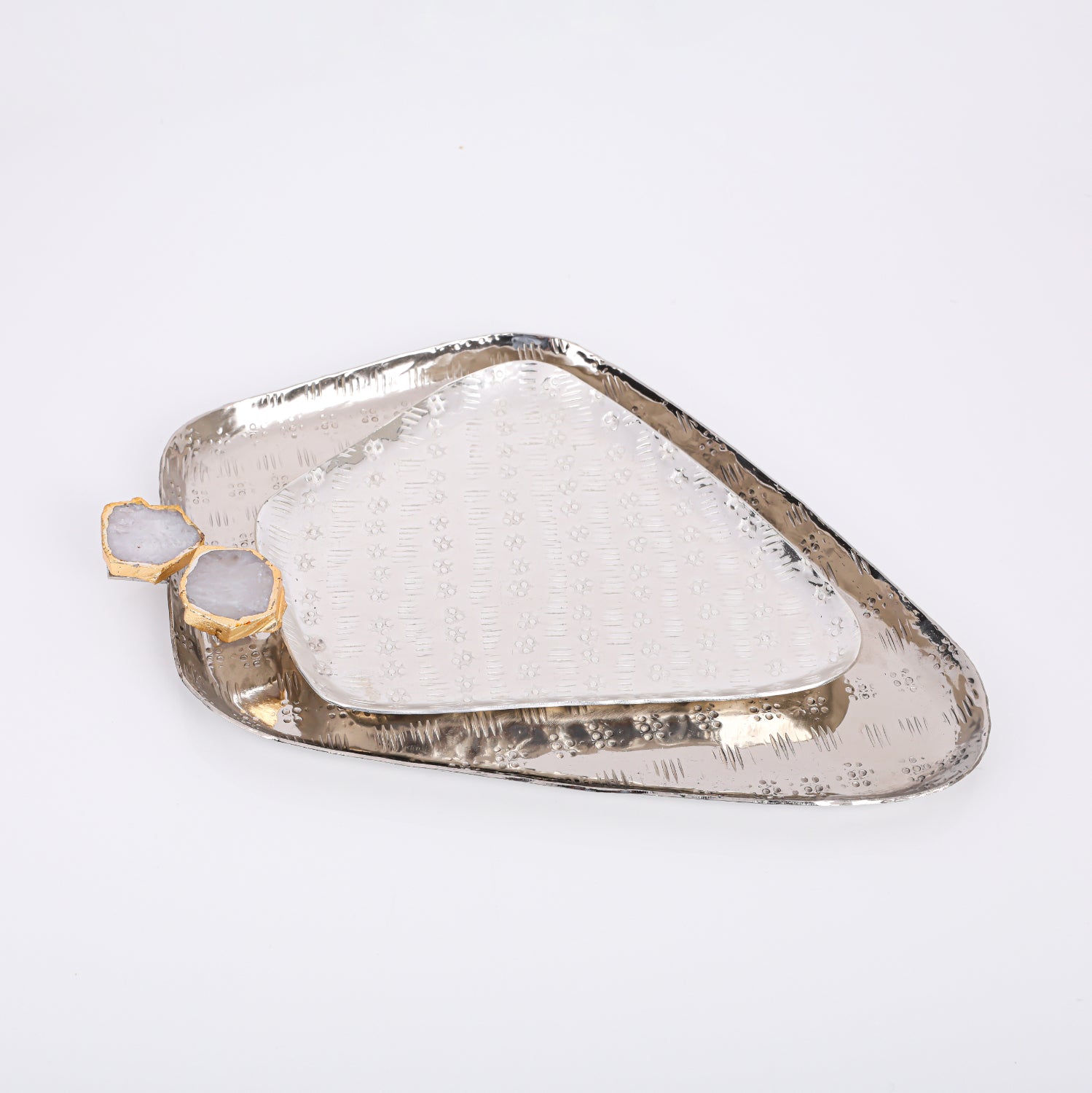 White Agate Metal Serving Tray