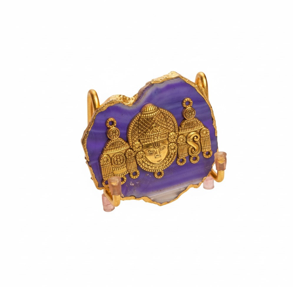 Agate Venkateshwar Showpiece Gold Platting Egdes With Metal Stand - Blue