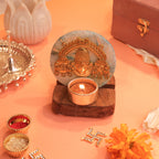 Agate Venkateshwar Wooden Tealight - Blue