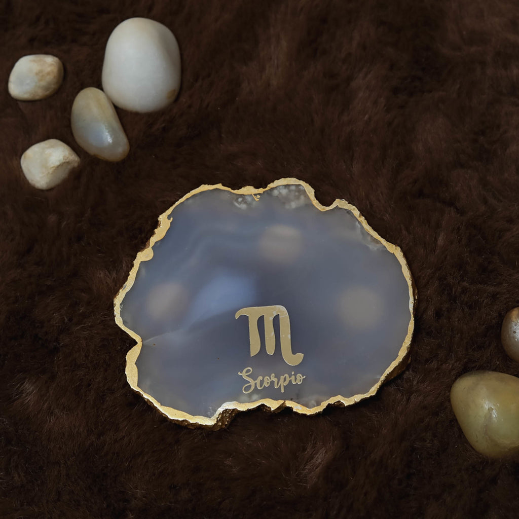Agate Zodiac Coaster Scorpio-Natural White