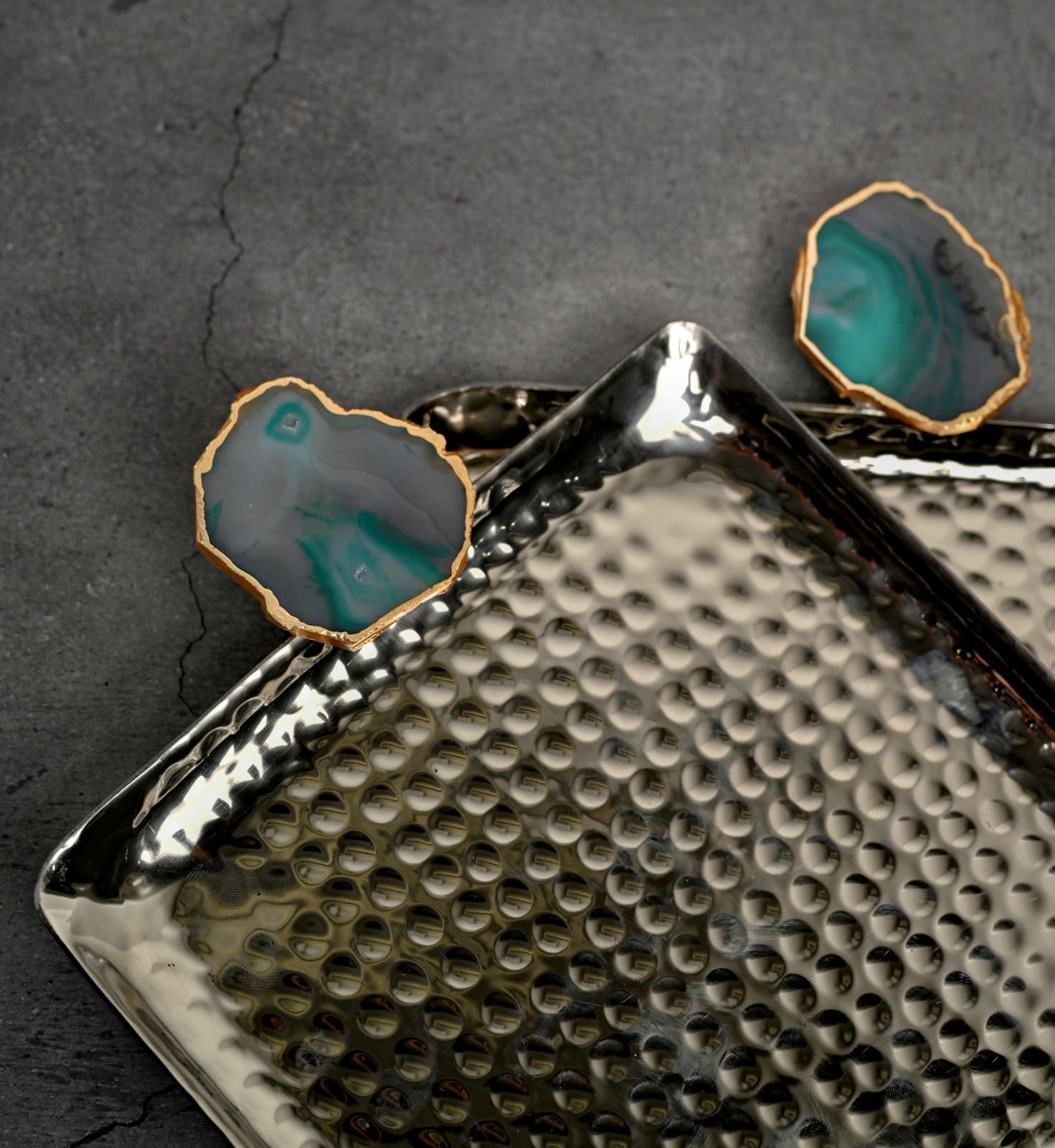 Square Aluminum Tray with Turquoise Agate