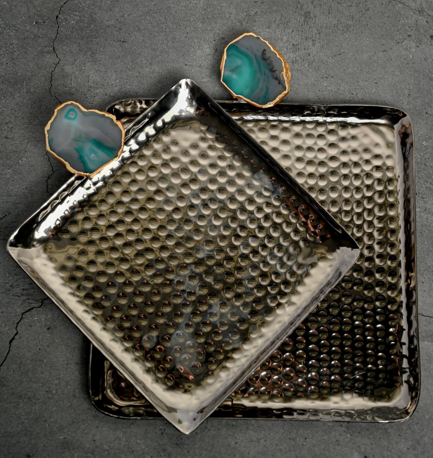 Square Aluminum Tray with Purple Agate
