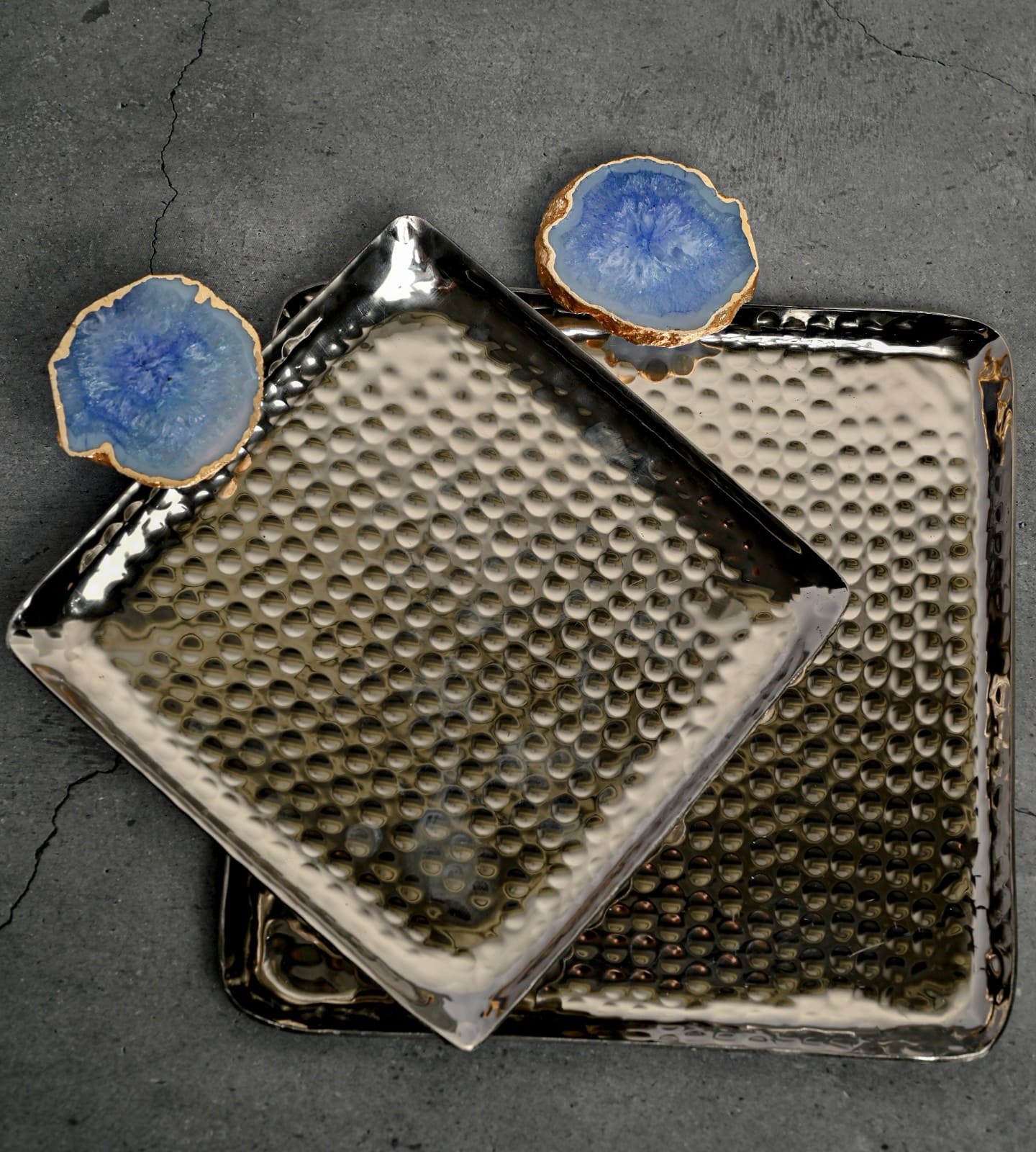 Square Aluminum Tray with Pink Agate