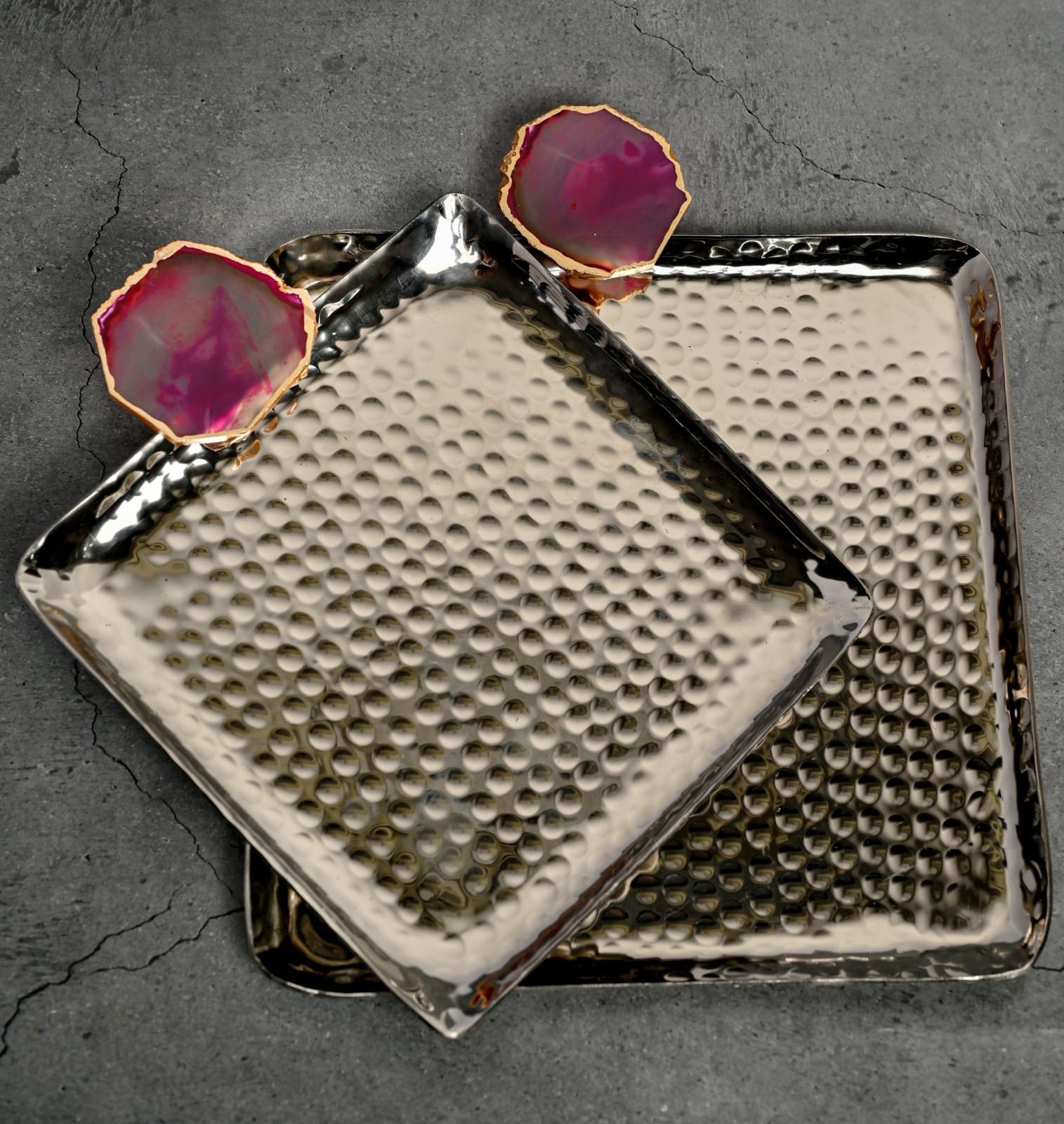 Square Aluminum Tray with Purple Agate