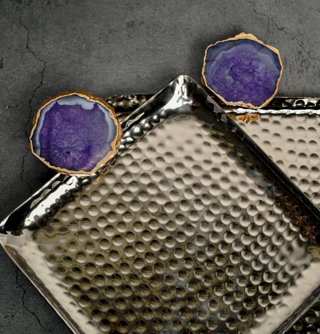 Square Aluminum Tray with Pink Agate