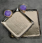 Square Aluminum Tray with Pink Agate