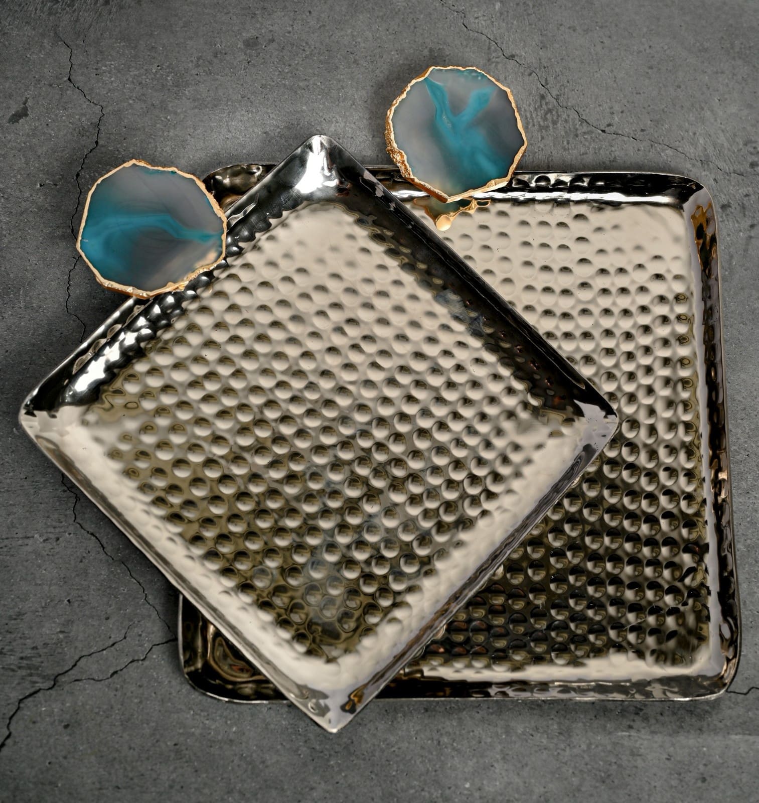 Square Aluminum Tray with Purple Agate