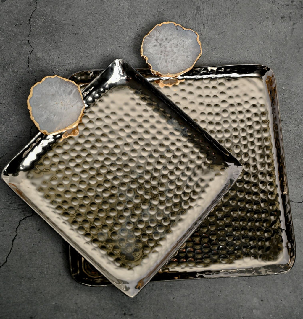 Square Aluminum Tray with Purple Agate