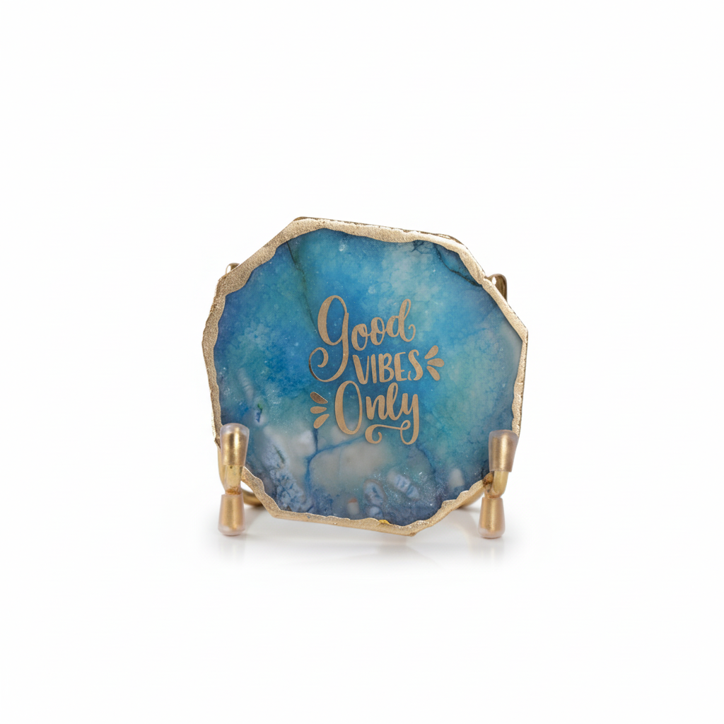 Good Vibes Blue Agate Metal Showpeice