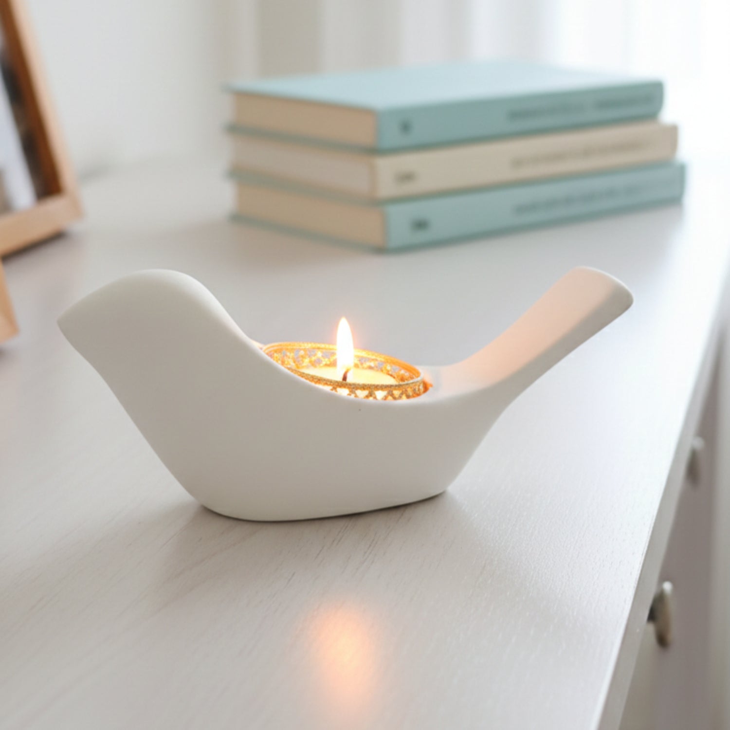 Minimalist White Bird Tealight Candle Holder