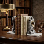 Black Owl Bookends with Marble Base set of 2