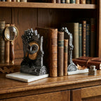 Black Owl Bookends with Marble Base set of 2