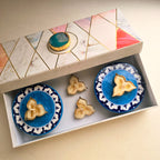 Blue Pottery Choki (Set Of 2) And Candle (Set Of 4) Combo