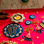 Blue Pottery Laxmi Charan , Door Hangings And Marble Diya Set