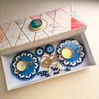 Blue Pottery Tea Light Holder And Shubh Labh Door Hangings