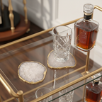 White Crystal Agate Coaster With Gold Plating Set of 2