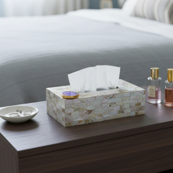 Purple Agate with  Mother of Pearl  Tissue Box Holder