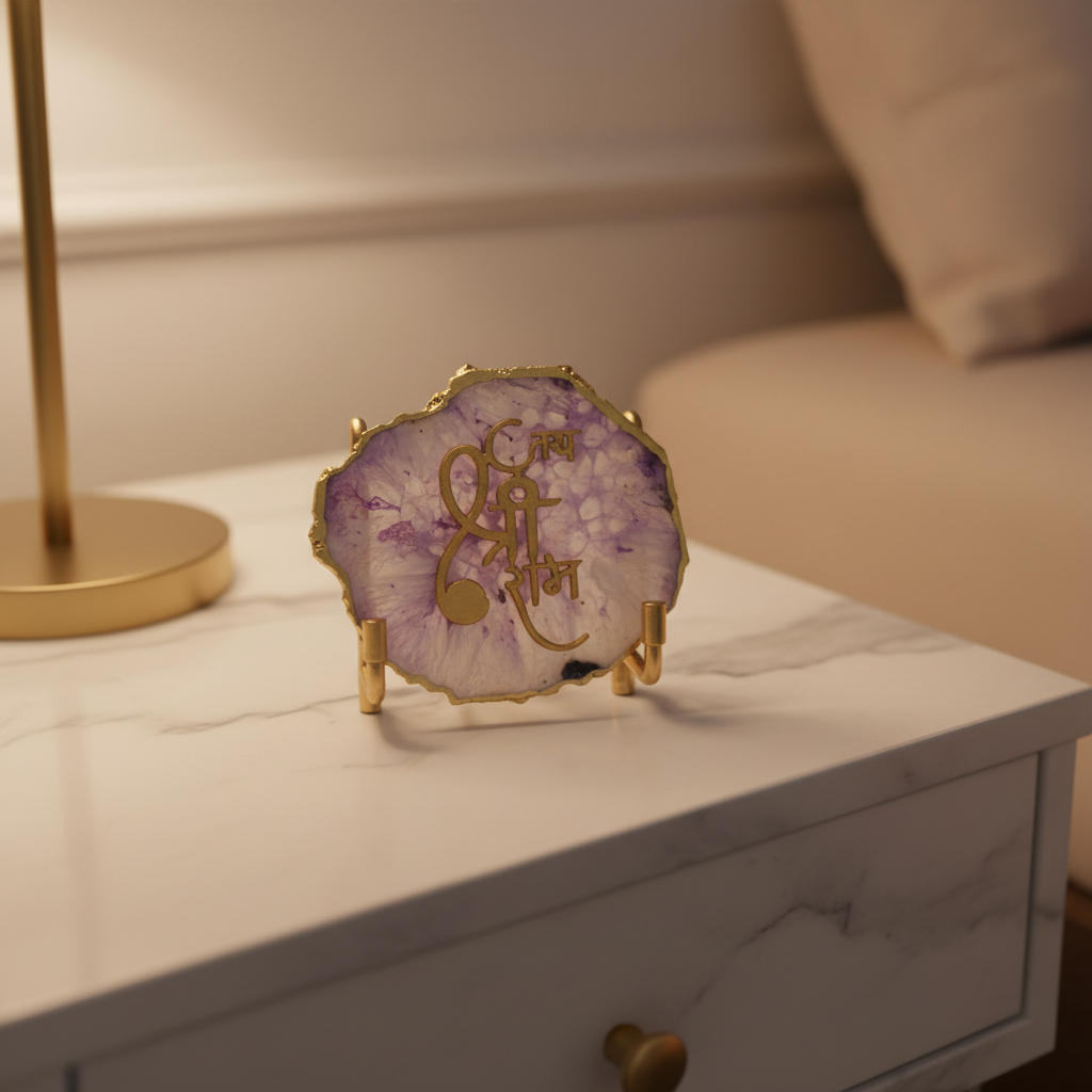 Jai Shree Ram Purple Agate  Metal Stand
