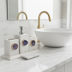 White Marble with Purple Agate Bathroom Set, Set of 5