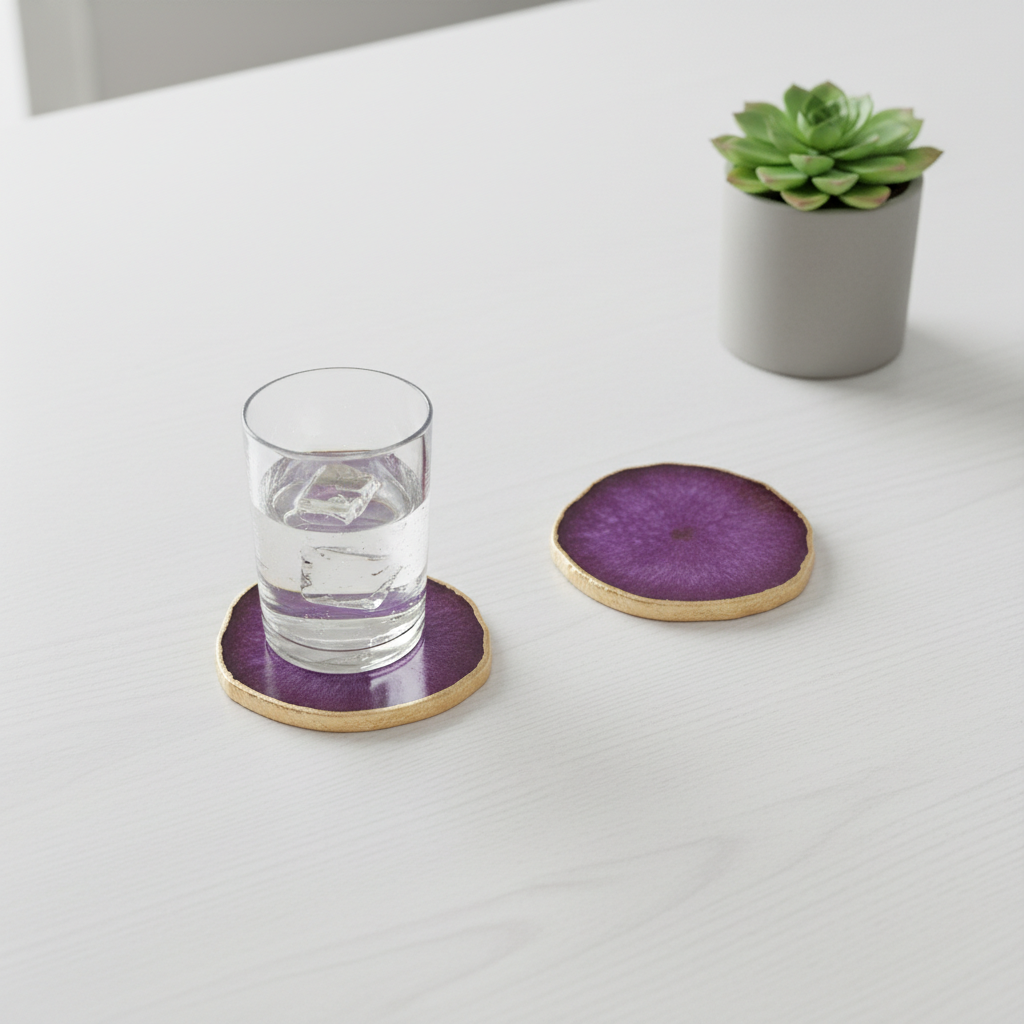 Pink Crystal Agate Coaster With Gold Plating Set of 2