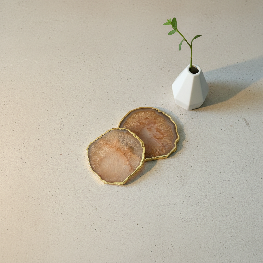 Green  Crystal Agate Coaster With Gold Plating