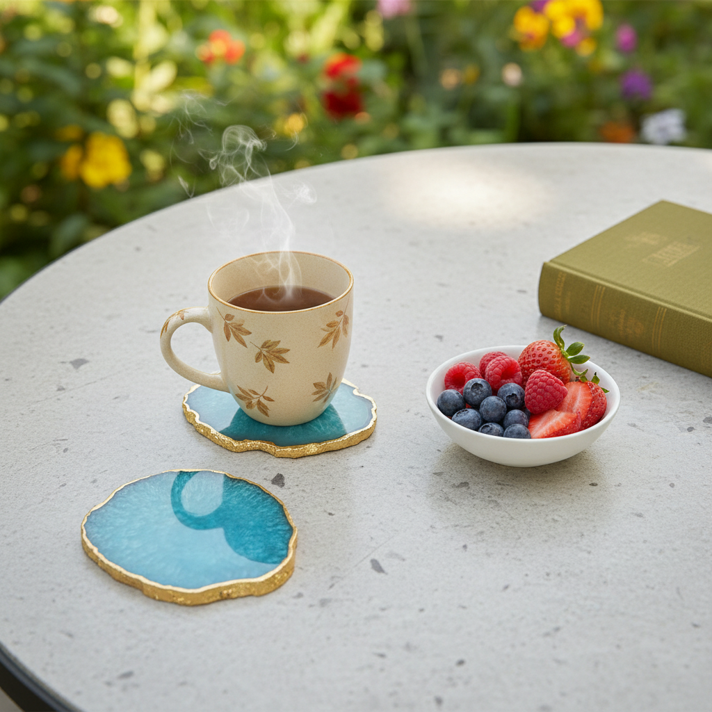 Turquoise  Crystal Agate Coaster With Gold Plating Set of 2