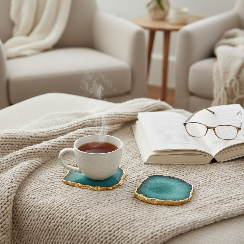 Green  Crystal Agate Coaster With Gold Plating