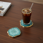 Green  Crystal Agate Coaster With Gold Plating
