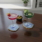 Blue Crystal Agate Coaster With Gold Plating Set of 2