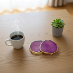 Pink Crystal Agate Coaster With Gold Plating Set of 2