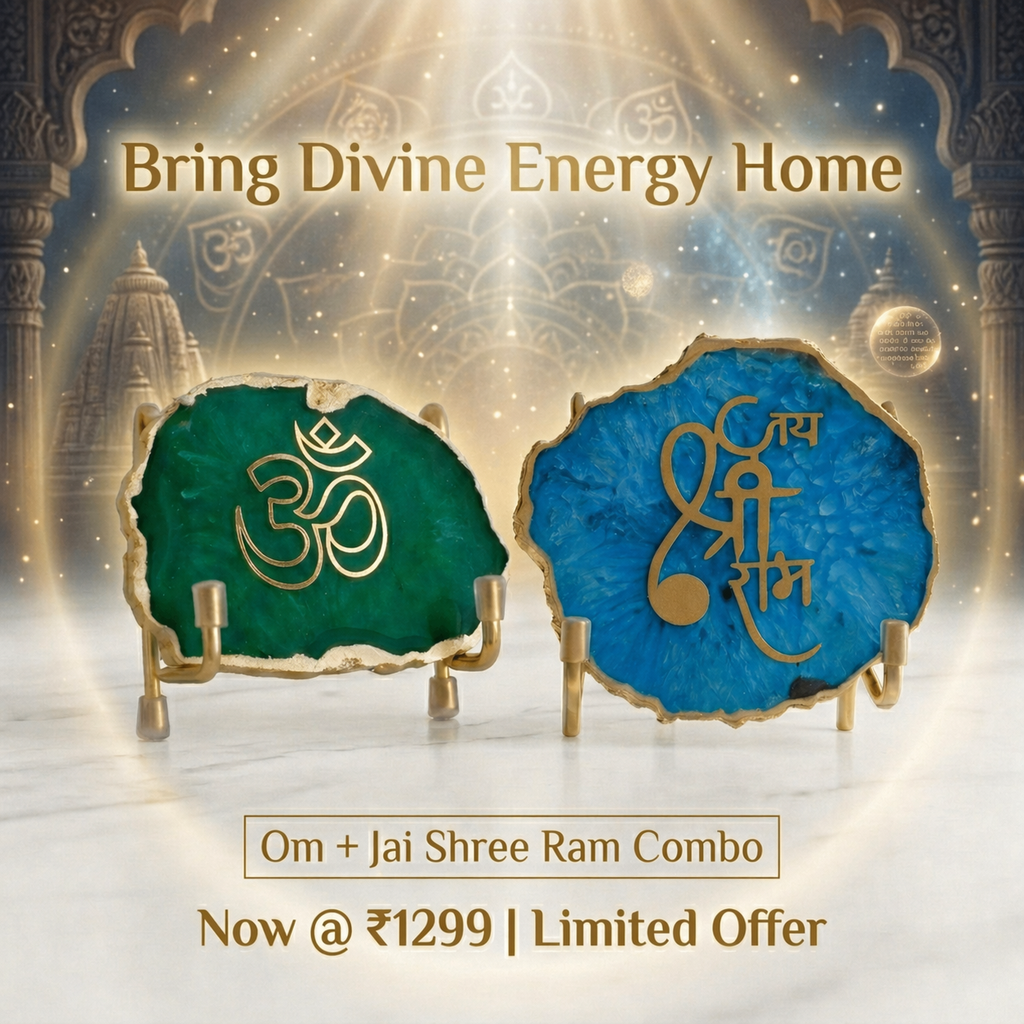 Combo – Om Green Agate Holder + Jai Shree Ram Blue Agate Stand