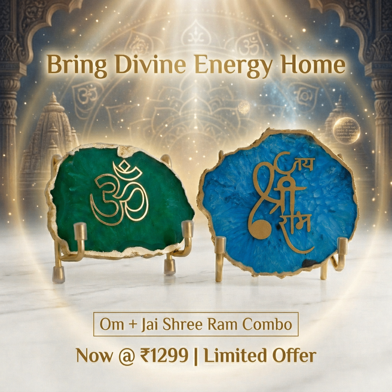 Combo – Om Green Agate Holder + Jai Shree Ram Blue Agate Stand