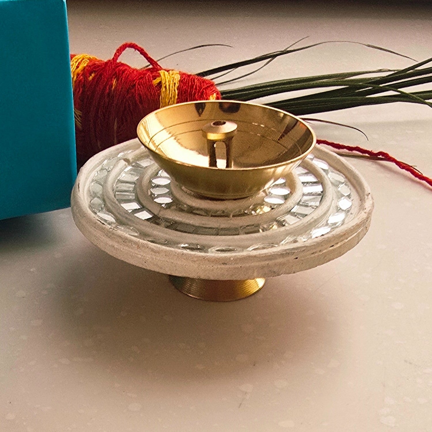 White MDF Brass Diya with Box