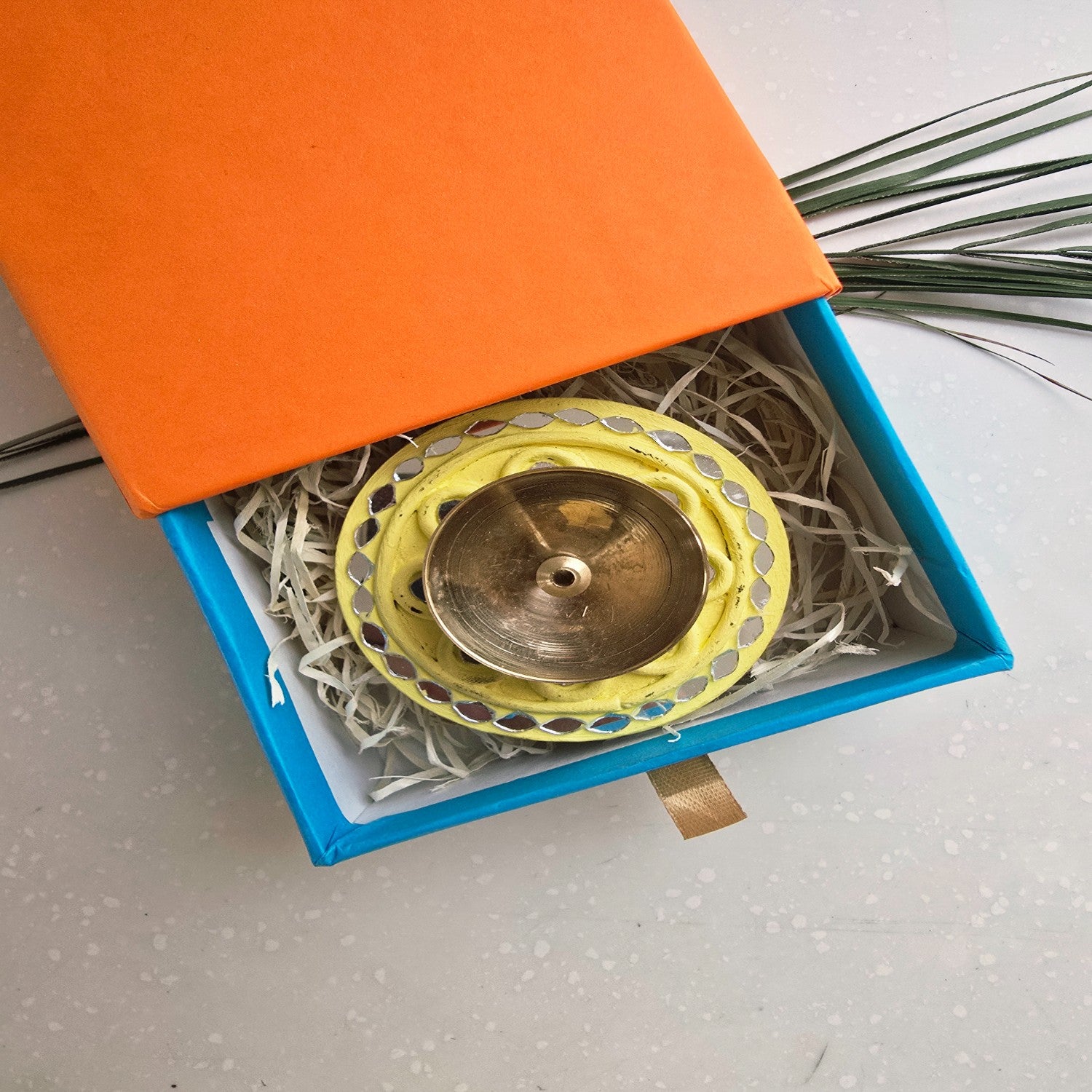 Yellow MDF Brass Diya with Box