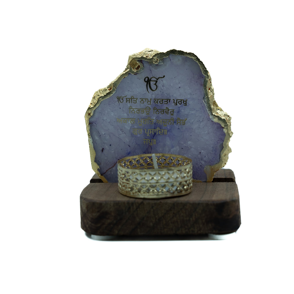 Ik Onkar Mantra Purple Agate Tealight Wooden