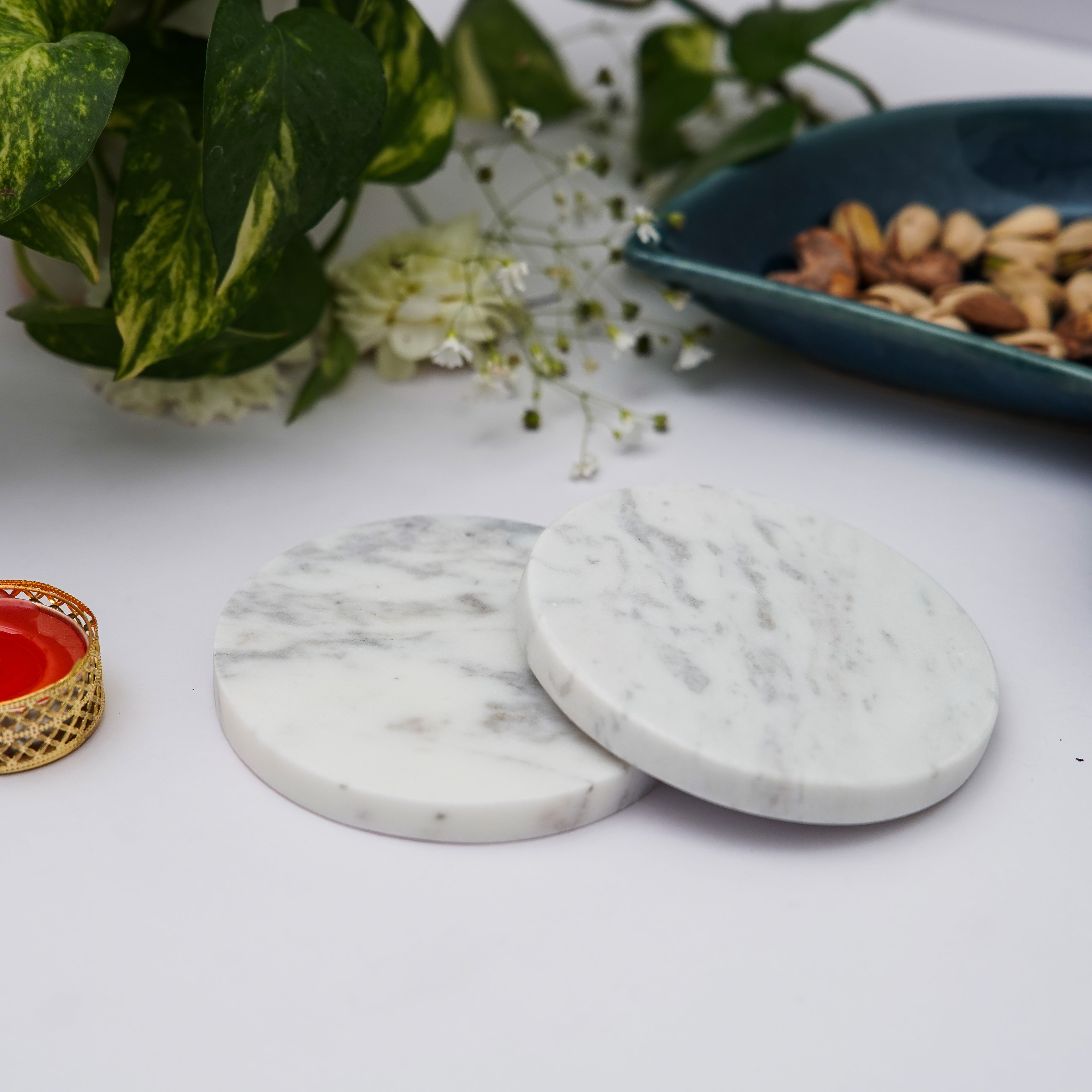 White Marble Plain Coaster for Tea Coffee