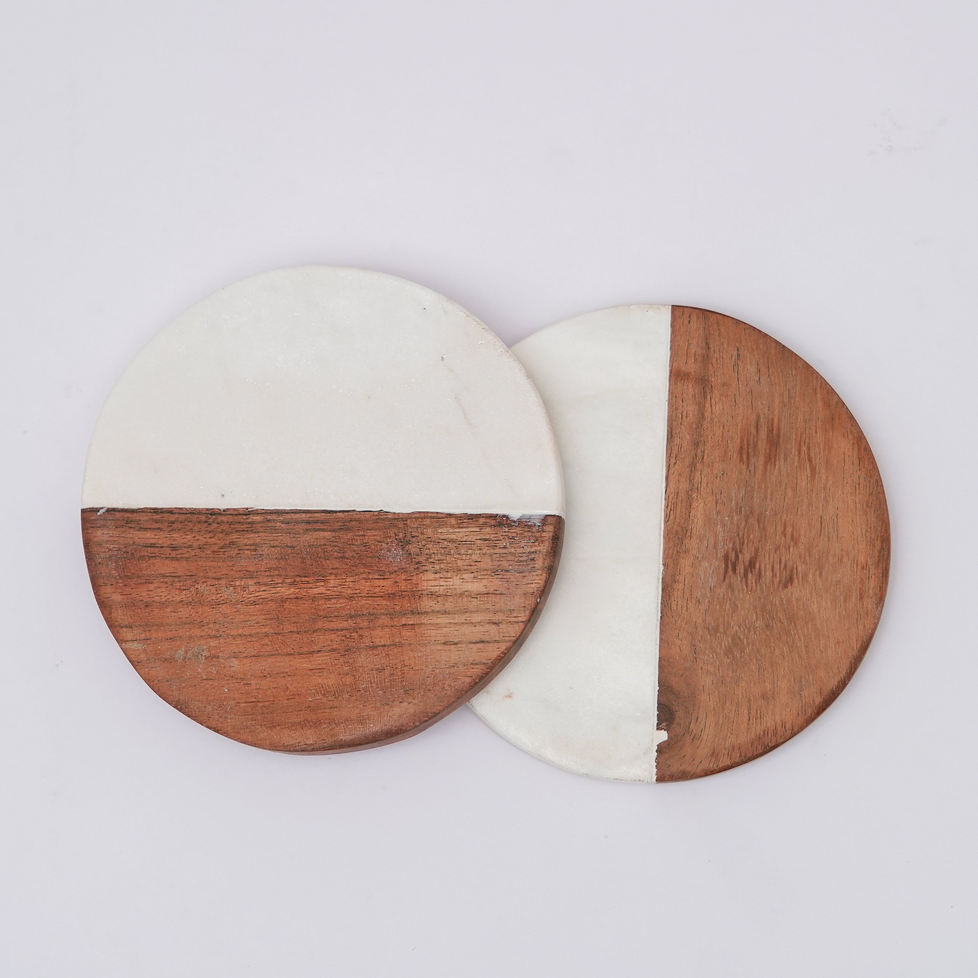 White  Marble and Wooden  Square  Coaster