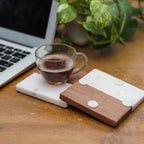 White  Marble and Wooden  Round Coaster