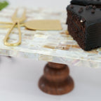 Mother of Pearl Rectanguler Cake Stand with Wooden Base 10 x 8-Inch