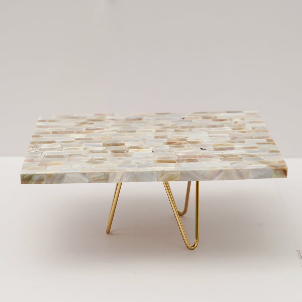 Mother of Pearl Rectanguler Cake Stand with Metal Base 10 x 8-Inch