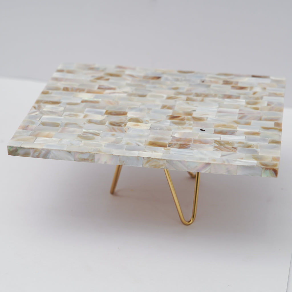 Mother of Pearl Rectanguler Cake Stand with Metal Base 10 x 8-Inch