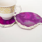 Green  Natural Brazilian Agate Coaster with Silver Plating