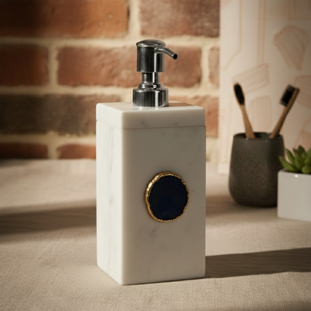 White Marble with Blue Agate Soap Dispenser