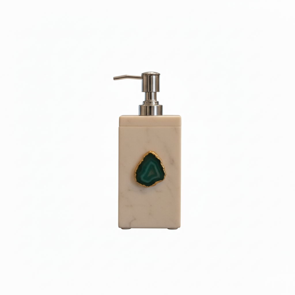 White Marble with Agate Soap Dispenser-Turquoise