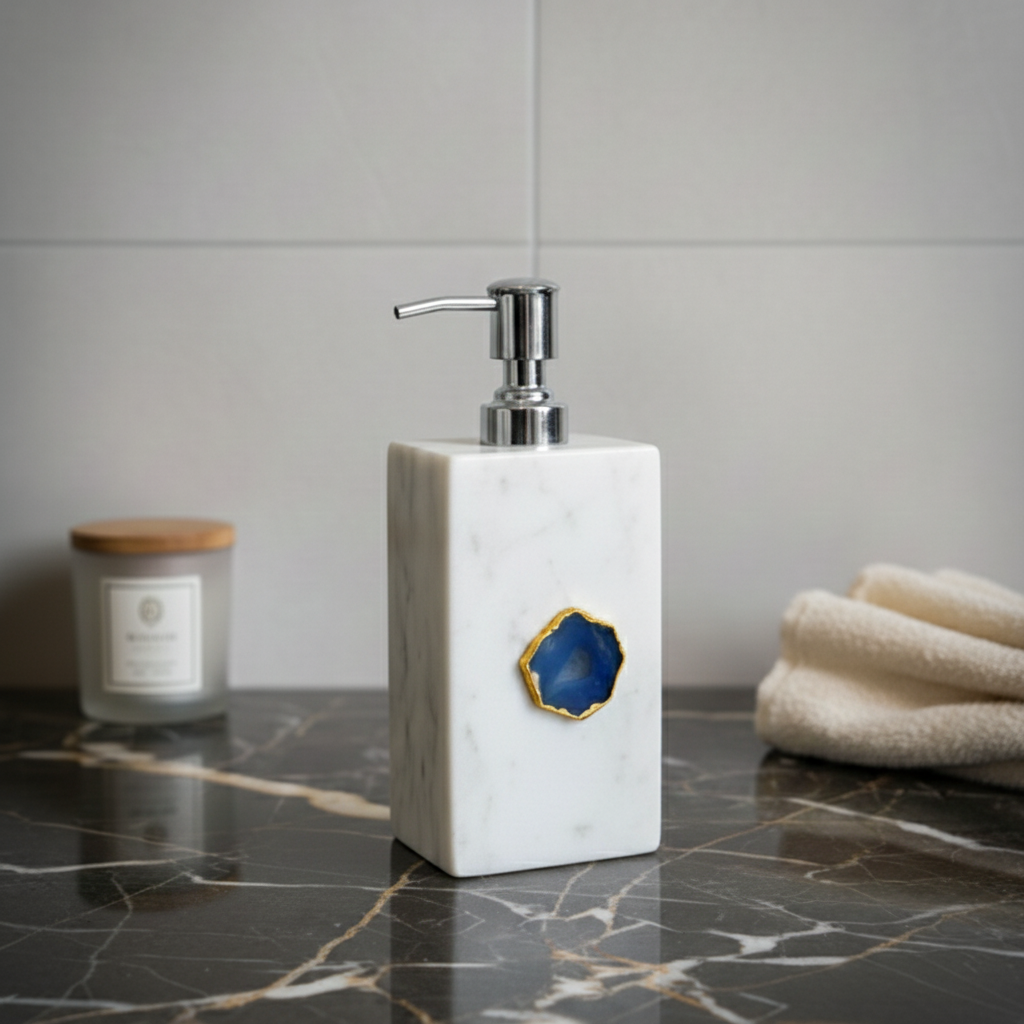 White Marble with Blue Agate Soap Dispenser