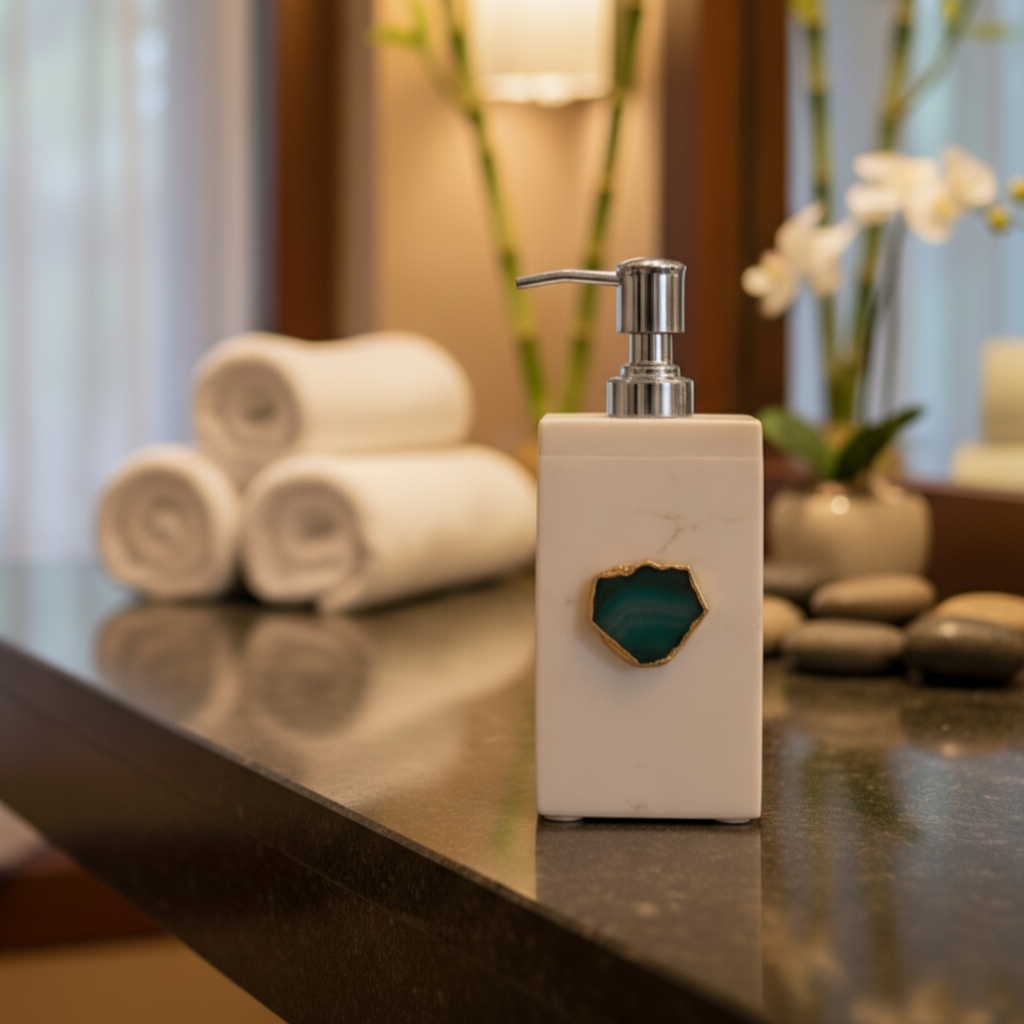 White Marble with Agate Soap Dispenser-Turquoise