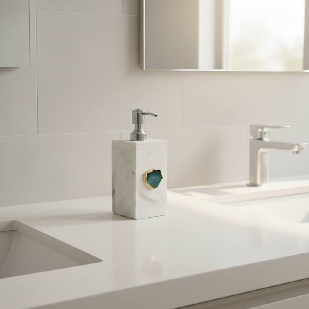 White Marble with Agate Soap Dispenser-Turquoise