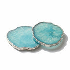 Turquoise Crystal Agate Coaster With Silver Plating Set of 2